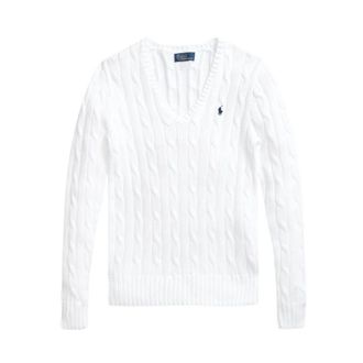 Polo Ralph Lauren Kimberly Pima Katoen Twisted Gebreide Trui - Dames - V-hals truien - Wit - XL - Katoen - Truien & Vesten