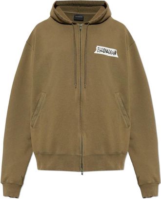 Balenciaga Zip-throughs, male, Green, Size: 2XL Masking Tape Oversized Zip-Up Hoodie