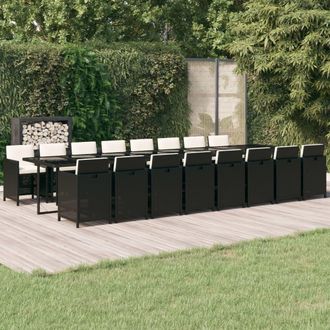 vidaXL Set De Muebles Jard&iacute;n 17 Pzas Con Cojines Rat&aacute;n Sint&eacute;tico Negro Vidaxl
