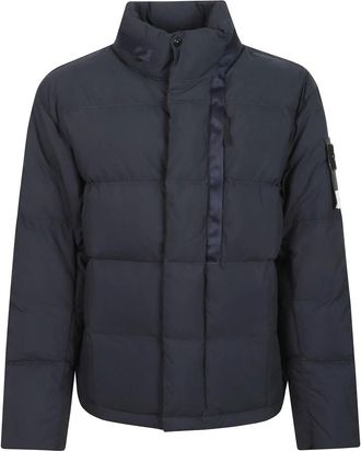 Stone Island Kort donsjack met logo - Heren - Jassen - Blauw - Maat: L Katoen