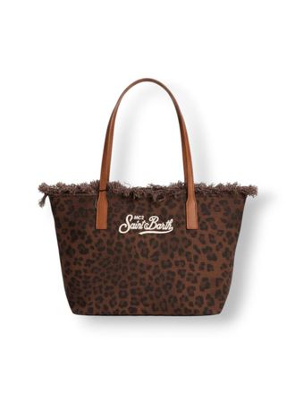 MC2 Saint Barth Medium Leopard Print Tote Bag With Fringed Edge