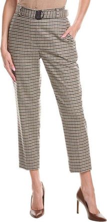 Brunello Cucinelli Womens Beige Plaid Cropped Trousers, Size 12