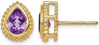 Diamond2Deal 14k Yellow Gold Pear Amethyst Stud Earrings