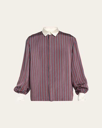Dries Van Noten Mens Striped Viscose-Blend Shirt