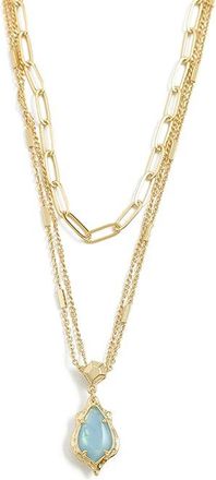Kendra Scott Adriana Scallop Frame Strand Womens Necklace Womens Necklace Gold Sky Blue Iridescent Abalone, Brass