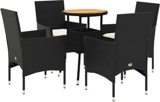 vidaXL Set De Comedor Jard&iacute;n 5 Pzas Con Cojines Rat&aacute;n Pe Acacia Negro Vidaxl
