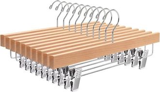 OEM Set Di 10 Grucce In Legno Naturale Da 32 Cm Per Pantaloni, Gonne, Calze, Biancheria Intima, Con Clip Antiscivolo