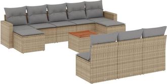 vidaXL Set De Sof&aacute;s De Jard&iacute;n 11pzas Con Cojines Rat&aacute;n Sint&eacute;tico Beige Vidaxl