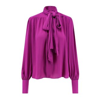 Actualee Camisa de Sat&eacute;n con Hombros Acolchados - Blouses & Shirts - Mujer - P&uacute;rpura - 2XS