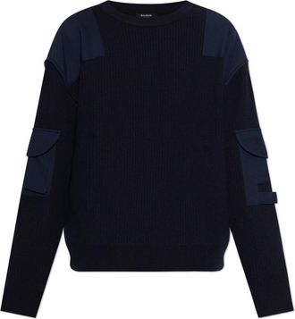 Balmain Vintage Utility Jumper - Heren - Ronde hals truien - Blauw - 2XL - Wol - Truien & Vesten