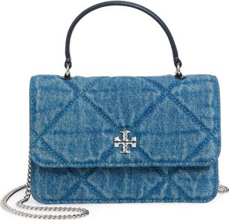 Tory Burch Mini Kira Diamond Quilted Denim Tote in Blue at Nordstrom
