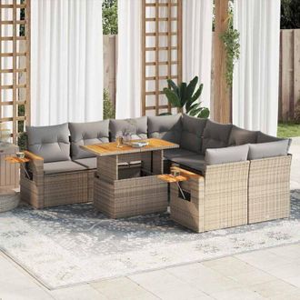 vidaXL Set Sof&aacute;s Jard&iacute;n Y Cojines 9 Pzas Rat&aacute;n Sint&eacute;tico Acacia Beige Vidaxl