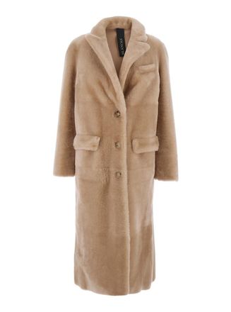 BLANCHA Beige Coat With Classic Lapels And Reversible Design In Fur Woman