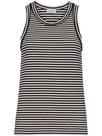 Brunello Cucinelli striped cotton tank top - women - Cotton - 3XL - White