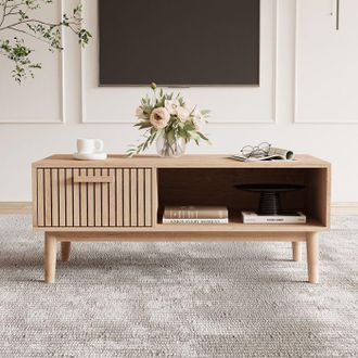 OEM Mesa De Centro De Madera, Rectangular, Mueble De Sal&oacute;n, 1 Caj&oacute;n Y 1 Estante De Almacenamiento, Estilo Contempor&aacute;neo, 100x50x43cm