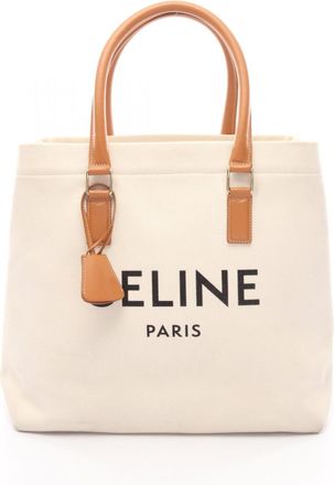 Celine Brown White Canvas Leather Handbag Tote Bag (Pre-Owned)
