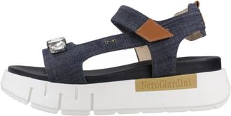 Nero Giardini Sandalia Plataforma - Dames - Sleehakken - Blauw - 40 EU - Leer - Schoenen