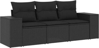 vidaXL Set De Sof&aacute;s De Jard&iacute;n Con Cojines 3 Pzas Rat&aacute;n Sint&eacute;tico Negro Vidaxl