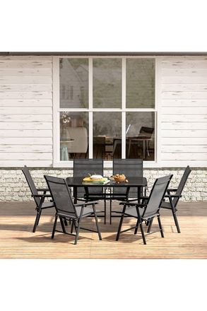 Living and Home 6-Seater Outdoor Garden Dining Table Set with Parasol Hole in Black