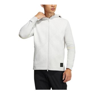 adidas Mens adidas Primeknit Jkt Solid Color Stripe Alphabet Embroidered Zipper Hooded Long Sleeves Jacket White HG4130