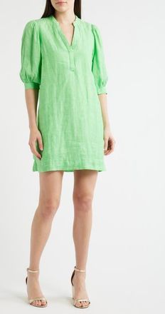 Lilly Pulitzer Mialeigh Elbow Sleeve Linen Shift Dress in Putting Green X Resort White at Nordstrom, Size 12