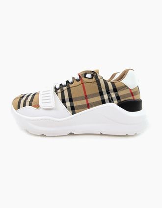 Burberry Mens Burberry Vintage Check Suede And Leather Sneakers Archive Beige - Tan - Size: 10