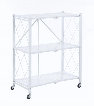 OEM Scaffale Da Cucina Mobile Bianco Pieghevole In Metallo A 3 Ripiani Su Pioli Furnitex