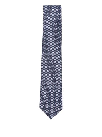 Ferragamo Terrier-print silk tie - men - Silk - One Size - Blue