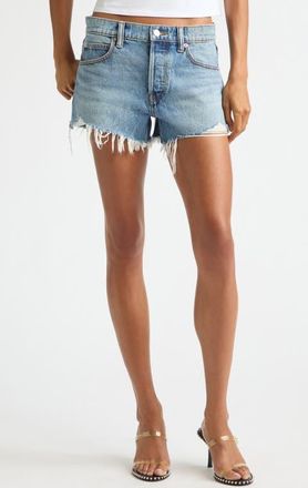 Alexander Wang Hotfix Logo Relaxed Fit Cutoff Denim Shorts in Vintage Light Indigo at Nordstrom, Size 24
