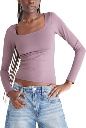 Aéropostale Womens Seriously Soft Sculpt Square Neck Long Sleeve Top, Flint, XS