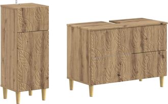 vidaXL Juego De Gabinete De Ba&ntilde;o De 2 Piezas Delft Roble Artisan Vidaxl
