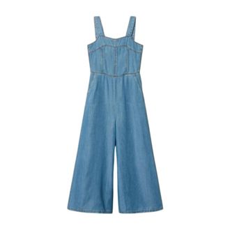 Twinset Jumpsuits, female, Blue, Size: 3XL Long Chambray Jumpsuit with Smock