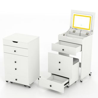 Costway Costway 3-in-1 Vanity Desk Set w/Flip-top Mirror & Lights Makeup Table w/Stool in White