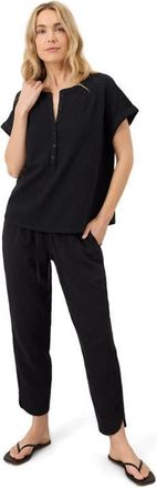 Pact Organic Cotton Coastal Double Gauze Tapered Pull-On Pant in Jet Black at Nordstrom, Size Xx-Large