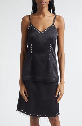 Wales Bonner Iris Studded Frayed Satin Camisole in Black at Nordstrom, Size 2-4 Us