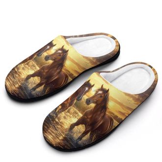 Generic Horse Lake Sunset Womens Slippers Warm House Slippers Indoor House Shoes with Anti-Skid Rubber Sole