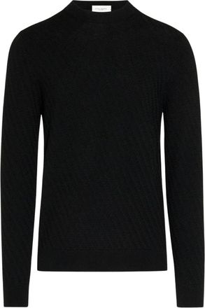 Paolo Pecora Maglia Girocollo Punto Diagonale - Heren - Ronde hals truien - Zwart - 2XL - Wol - Truien & Vesten
