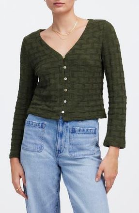 Madewell Basket Weave Knit Bell-Sleeve Button-Up Shirt in Dark Loden at Nordstrom Rack, Size Xx-Large
