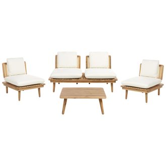 Beliani Conjunto De Jard&iacute;n 5 Piezas 4 Plazas Boho Con Cojines Madera De Acacia Certificada Clara Accadia