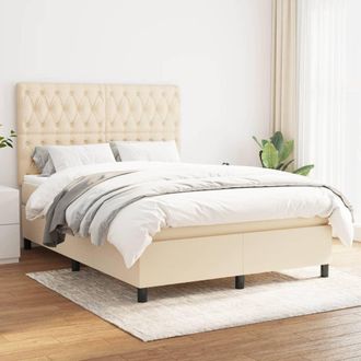 vidaXL Cama Box Spring Con Colch&oacute;n Tela Color Crema 140x190 Cm Vidaxl