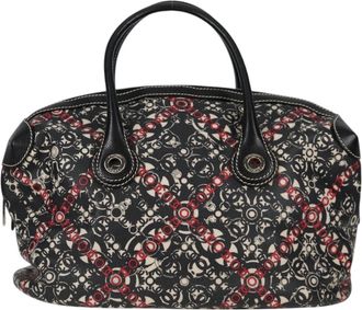 Chanel Optic Coco Bowler Printed Coated Canvas With Caviar Black Canvas Handbag (Pre-Owned)