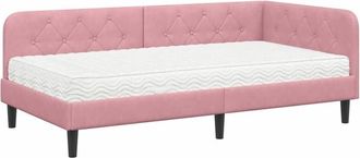 vidaXL Corner Bed Frame with Mattress Pink 90 x 190 cm Velvet vidaXL