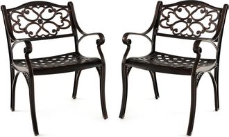 Costway 2 Pcs Cast Aluminum Patio Dining Chairs Heavy Duty Metal Bistro Chairs