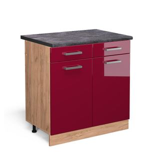 Vicco Mueble Bajo De Cocina R-line, Rojo Burdeos Alto Brillo, 80 Cm, Et Antracita Vicco