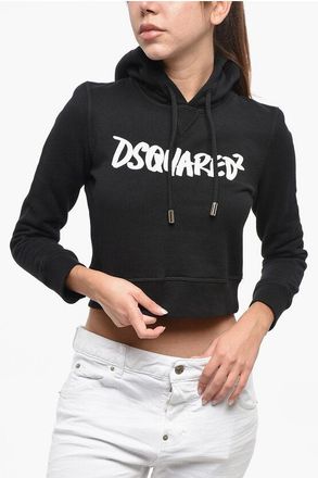 Dsquared2 Fleeced Cotton Cropped Hoodie with Contrasting Logo size Xxs