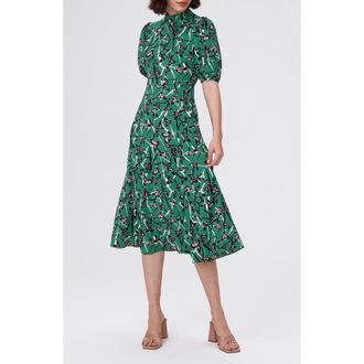 Diane Von F&uuml;rstenberg Nella Printed Mock Neck Midi Dress in Clover Twigs Green at Nordstrom Rack, Size 12