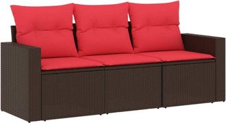 vidaXL Set Sof&aacute;s De Jard&iacute;n 3 Piezas Y Cojines Rat&aacute;n Sint&eacute;tico Marr&oacute;n Vidaxl