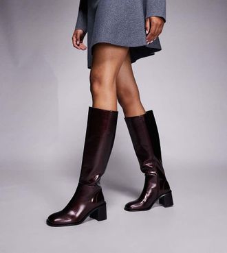 Public Desire Katy - Stivali al ginocchio con tacco largo bordeaux a pianta larga-Rosso