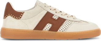 Hogan Low-Top Calfskin Leather Sneakers with Brown Accents