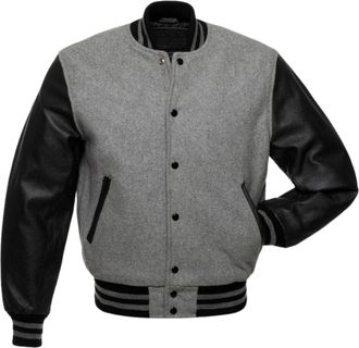Generic Mens Varsity Jacket Casual Slim Fit Wool & Leather Sleeves Letterman Baseball Bomber Jacket (UK, Alpha, XL, Regular, Regular, Gray/Black)